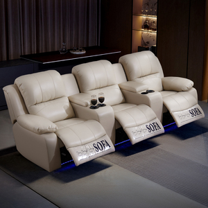 Conjunto de Asientos Modernos para Cine en Casa, Sofá Reclinable Eléctrico con Iluminación Ambiental <span class=keywords><strong>LED</strong></span> y Portavasos, Sillas de Cine Multifila - Product Image 2
