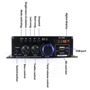 AK380 12V เครื่องขยายเสียงคาราโอเกะโฮมเธียเตอร์เครื่องขยายเสียง 2 ช่องบลูทูธเข้ากันได้กับเครื่องขยายเสียงคลาสดี USB/SD อินพุต AUX - Product Image 4