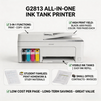 Impresora Multifuncional 3 en 1 con Tanque de Tinta a Color A4, Imprime, Escanea, para Oficina en Casa