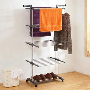 <span class=keywords><strong>Porte</strong></span>-vêtements pliant télescopique <span class=keywords><strong>sur</strong></span> pied à double barre, étagère à linge multi-niveaux en métal avec roulettes - Product Image 4