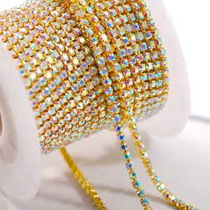 Wholesale Garment Sewing Accessories Crystal Rhinestone Trimming Chain gold and silver , Close Rhinestones Cup Chain Trimming