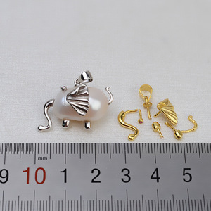 Handmade 925 Silver Baroque Pearl Pendant <b>Elephant</b>- Shaped <b>Necklace</b> with 1416 DIY Female Pearl Empty Holder Accessory - Product Image 4