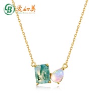Collier pendentif en agate verte carrée pour femmes, opale, argent sterling S925, chaîne de clavicule classique, fleur de glace, vente en gros