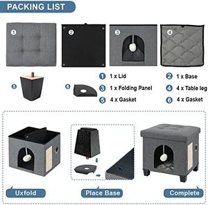 Lettino pieghevole per gatti per interni grande gatto cubo per la casa degli animali domestici con gratta e vinci - Product Image 4