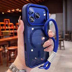 Transparent colours metal <b>camera</b> frame holder <b>magnetic</b> clear phone case with strap lanyard back cover for iPhone 11 12 17 pro - Product Image 2