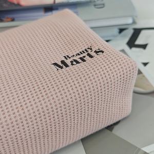 Pure Cotton Waffle Pattern Makeup <b>Bag</b> Beauty <b>Toiletry</b> <b>bag</b> Embroidered logo 7 Inches <b>For</b> <b>Women</b> - Product Image 6
