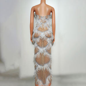 ชุดราตรีประดับเพชรเทียม สายเดี่ยว แต่งขนนก สำหรับงานปาร์ตี้ ชุดราตรีผู้หญิง ชุดออกงานหรูหรา ชุดพรอมผู้หญิง - Product Image 2