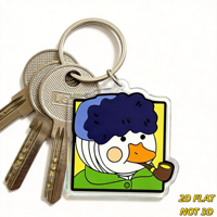 Porte-clés carré transparent en acrylique avec canard de dessin animé original, pipe et cheveux bouclés, anneau métallique pour clés, sacs, sacs à dos
