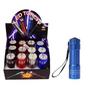 <b>Led</b> Torch 9 <b>Led</b> <b>Flashlight</b> With Strap Blue Red Silver Black Color Options For Outdoor Use - Product Image 1