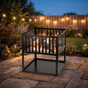 Freestanding Steel Fire Pit With Ash Pan <b>Wood</b> <b>Burning</b> Outdoor Heating Square Design - Product Image 4