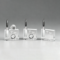 Porte-stylo en cristal noble personnalisé avec logo, horloge et globe pour la décoration de bureau, cadeau d'affaires