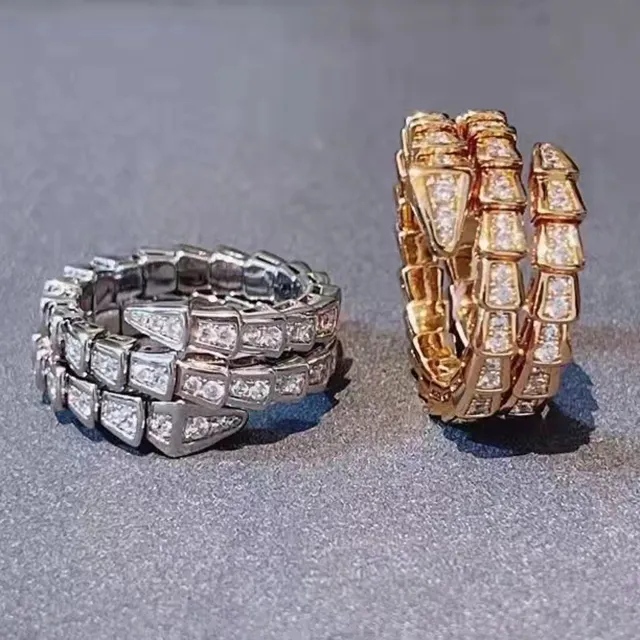 Men's and women's 18K Gold / Rose Gold Diamond Ring titanium steel ring snake spring ring luxury jewelry wholesale