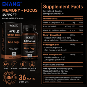 EKANG Private Label Memory & Focus Support Blend 60 Vegan Capsules Plant-Based Dietary Herbal <b>Supplement</b> - Product Image 2