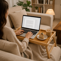 Plateau de service pliable en bambou avec support pour téléphone, idéal pour le petit-déjeuner, les boissons, les repas et l'utilisation d'un ordinateur portable dans le salon