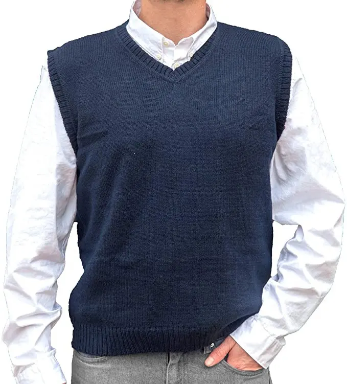 Chandail en laine et coton pour hommes, pull col Polo, classique, sur mesure, sans manches, tricot, vente en gros, OEM,