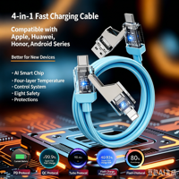 Cable de Carga Rápida Multipuerto de Silicona Líquida 100W USB-A Tipo-C con Conductor de Cobre Puro Trenzado para Cámara iOS Venta al por Mayor
