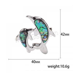 Broche de Joias em Forma de Golfinho com Concha de Abalone Prateada para Mulheres, Liga de Zinco, Cor Original 40x42mm 1630907 - Product Image 5