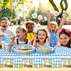 Oktoberfest Party Decorations Blue White Checkered <b>Tablecloths</b> Plates Cups Banners Supplies for Beer Festival Celebration - Product Image 3