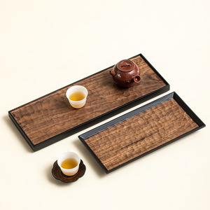 Plateau à thé en bois de noyer, support rectangulaire pour théière, style Wabi Sabi, accessoire décoratif - Product Image 1