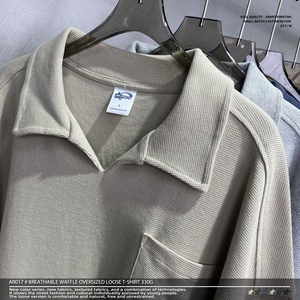 Conjunto de Camiseta Polo y Pantalones Cortos para Hombre, Estilo Casual, Transpirable, de Algodón 100%, Diseño Waffle, Hombros Caídos, Holgado, ODM/OEM - Product Image 4
