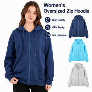 Sudadera con capucha y cremallera con logotipo OEM personalizado al por mayor, tela de algodón de alta calidad, tela sostenible, estilo urbano informal para uso diario, sudaderas para mujer - Product Image 1