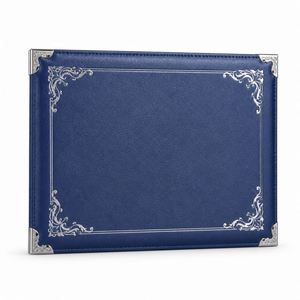 Porte-documents en similicuir bleu certifié avec cadre et coins emboutis argentés pour diplôme universitaire – Vente en gros - Product Image 1