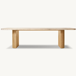 Tables à manger de luxe personnalisées Rhoohill avec plateau en travertin, tables rectangulaires modernes en <span class=keywords><strong>bois</strong></span> massif pour salle à manger - Product Image 4