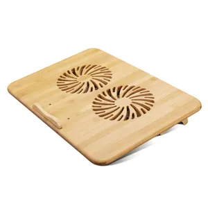 Desk Solid Bamboo Wood Foldable Laptop Air Cooling Stand Pad Cooler for Laptop 14inch