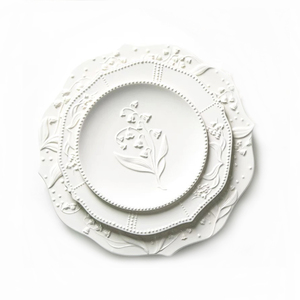 Assiette de chargeur de dîner de salade de <span class=keywords><strong>pain</strong></span> de relief en céramique gaufrée perlée muguet plateau de collation de gâteau de Dessert de porcelaine de vallée pour la fête - Product Image 1