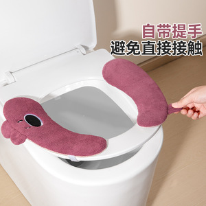 Toilet Seat Cover Warm Flannel Autumn Winter Home Bathroom Use With Magic Snap Cartoon Design - Product Image 4