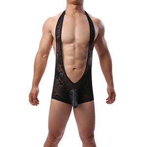 Lingerie Sexy in Pizzo Nero per <span class=keywords><strong>Uomo</strong></span>, Body Modellante Maschile, Tuta Nera - Product Image 5