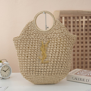 Sac à main d'été en paille tressée style <span class=keywords><strong>français</strong></span>, décontracté, pour femme, avec poignée ronde, ajouré, sans logo, idéal pour les vacances - Product Image 3