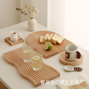 Bandeja de madera irregular con diseño de rayas, bandeja decorativa para café, té, bocadillos, uso en hoteles - Product Image 1