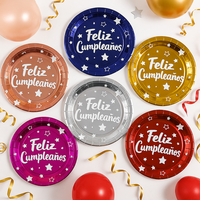 Assiette en papier doré à pois colorés personnalisée de 9 pouces pour desserts, idéale pour les fêtes d'anniversaire, Noël, Pâques, la Saint-Valentin