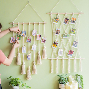 Macrame Hanging Photos Display Boho Home Decor Ornament Craft Gift for Home Office Nursery Room Dorm