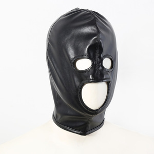 <span class=keywords><strong>Masque</strong></span> en cuir PU noir souple pour adultes, avec ouvertures pour les yeux et la bouche, pour jeux érotiques SM homme-femme, article de bondage et de punition - Product Image 2