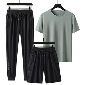 Ensemble trois pièces pour <span class=keywords><strong>homme</strong></span>, t-shirt et short, en matériaux de qualité supérieure, décontracté, sportif, séchage rapide, confortable, été - Product Image 3