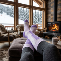 Chaussettes de ski personnalisées OEM en gros, couleur au choix, mélange laine/nylon, hauteur genou, en tissu éponge, écologiques, anti-humidité, pour jeunes femmes, hiver