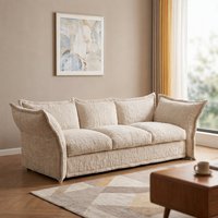 Canapé en bois style Wabi-sabi VONLIVA avec tissu en velours, design mobile trois places pour maisons d'hôtes et villas, sur mesure en ligne droite