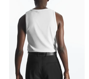 Canotta da <span class=keywords><strong>Uomo</strong></span> Casual in Cotone Lavorato <span class=keywords><strong>a</strong></span> Maglia, Vestibilità Slim, Design <span class=keywords><strong>a</strong></span> Costine Vintage con Logo Personalizzato, Girocollo Bianco, Vendita all'Ingrosso - Product Image 3