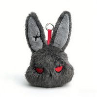 Porte-clés en peluche au design anime de lapin aux longues oreilles, style sombre, pendentif lapin doux, œil étoilé brodé, breloque de sac moelleuse