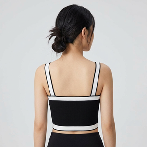 Women's <b>Black</b> White Color Block Criss Cross Neck Cut-Out Yoga Tank <b>Top</b> Sleeveless Breathable Workout <b>Vest</b> - Product Image 5