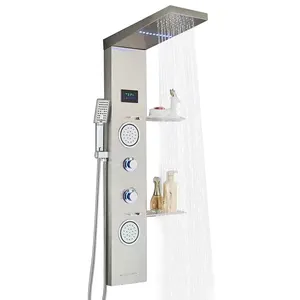 GEE-N Modern duvar montaj paslanmaz çelik banyo yağmur LED dijital kontrol banyo duş duvar panelleri