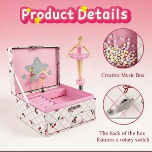 Carillon <span class=keywords><strong>in</strong></span> carta quadrato ecologico con manovella, design a ciliegio di lusso, con cassetto portaoggetti e spazio per gioielli, personalizzabile - Product Image 3