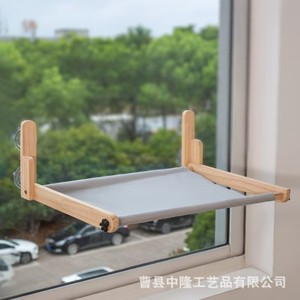 Hamac de fenêtre pour chat, lit suspendu en bois avec ventouses pour usage intérieur/extérieur, forme rectangulaire, rembourrage en fibres, lit pour animaux de compagnie - Product Image 4