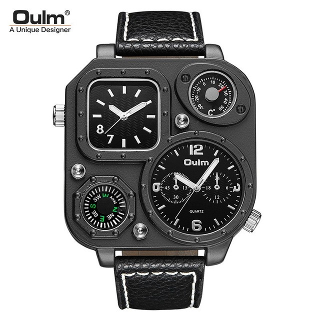 Oulm 1169 New Arrive Unique Male Watch Luxury Big Size Square Dial Compass Decoration Quartz Clock Antique Men's Watches