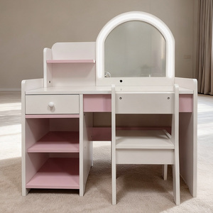 Tocador de Maquillaje Infantil 3 en 1 <span class=keywords><strong>con</strong></span> Cajones de Madera Rosa, Mesa de Maquillaje <span class=keywords><strong>con</strong></span> <span class=keywords><strong>Espejo</strong></span> - Product Image 6