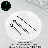 Aiguilles de montre modifiées 9,5x14x14,5 mm, 3 aiguilles, luminescence verte, pour mouvements Seiko NH35/NH36/NH38/NH70/4R/7S