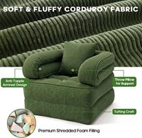 Sofá Cama Plegable 3 en 1, Sillón Convertible con Reposabrazos, Futón de Corduroy sin Estructura con Almohada para Sala de Estar