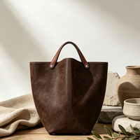 Tas Tote Kulit Asli Buatan Pabrik Model Terbuka Warna Coklat Kapasitas Besar untuk Wanita, Cocok untuk Kerja, Supplier Grosir